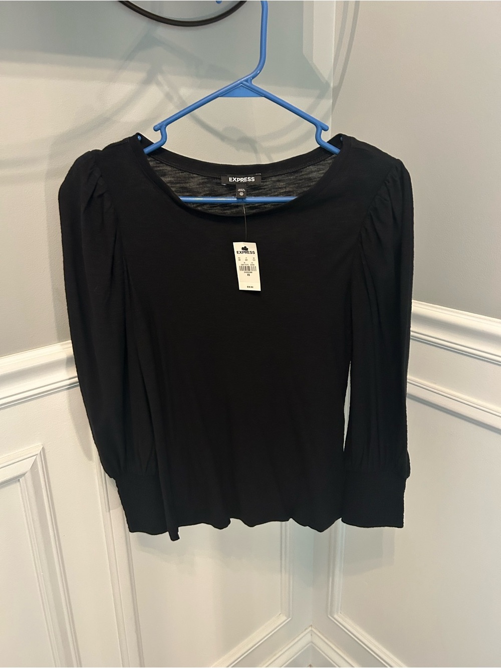 Express Black Long Sleeve Puff Shoulder Top